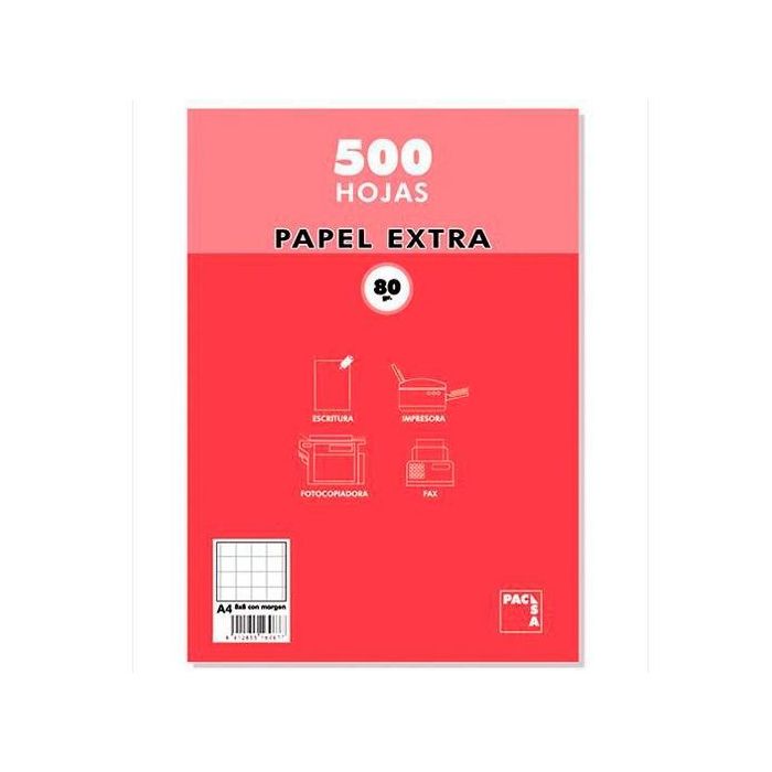 Pacsa Paquete Papel Extra 500H A4 80 gr 8x8 mm Sin Taladros Blanco