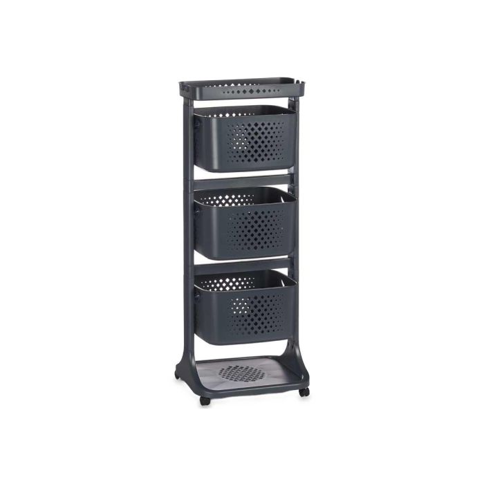 Kinvara Verdulero Plástico 3 Alturas con Ruedas, Color Antracita, 33x11.2x42 cm 1