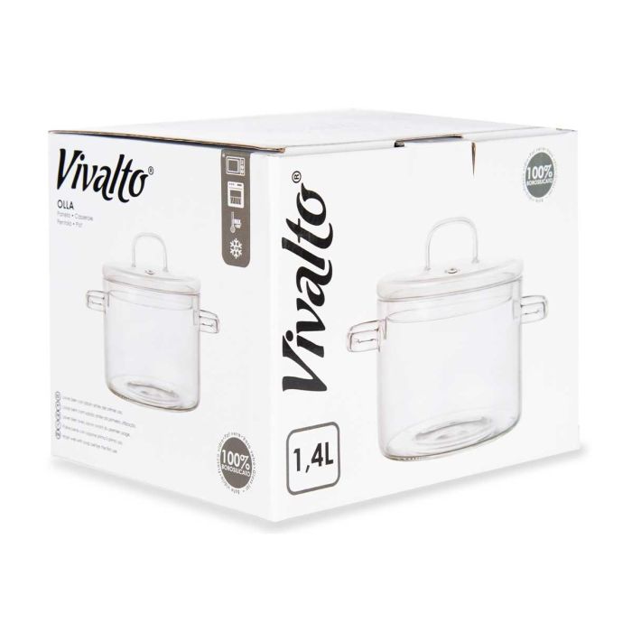 Olla de Borosilicato Vivalto 1400 ml, 14.5x15.8x20 cm, Transparente, Apto Horno y Microondas (6 Unidades) 2 Olla de Borosilicato Vivalto 1400 ml, 14.5x15.8x20 cm, Transparente, Apto Horno y Microondas (6 Unidades) 2