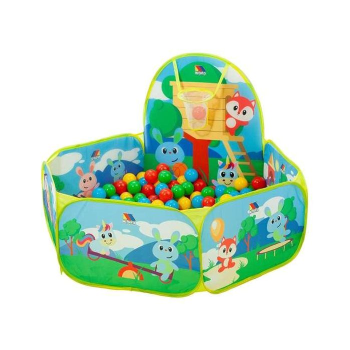 Parque con canasta y 25 bolas 76x100x110 Parque con canasta y 25 bolas 76x100x110