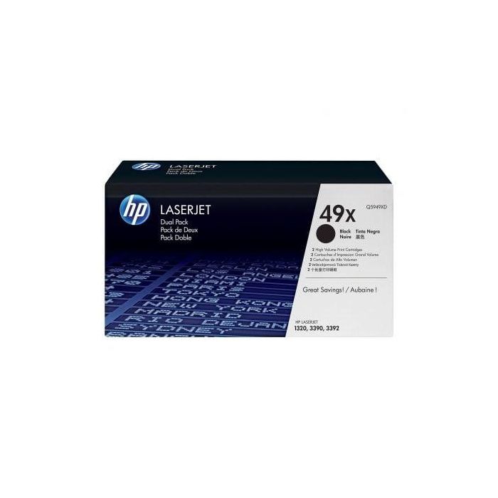 HP Q5949XD Tóner Negro Doble Pack 49X, 12.000 Páginas (2x 6.000) para LaserJet 1160, 1320, 3390, 3392 All-in-One