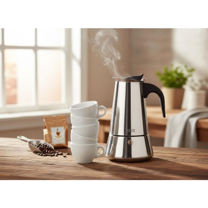 Inde Cafetera 6 Servicios Inducción Acero Inoxidable Quttin - 11.8 x 13.9 x 18.5 cm (6 Unidades)