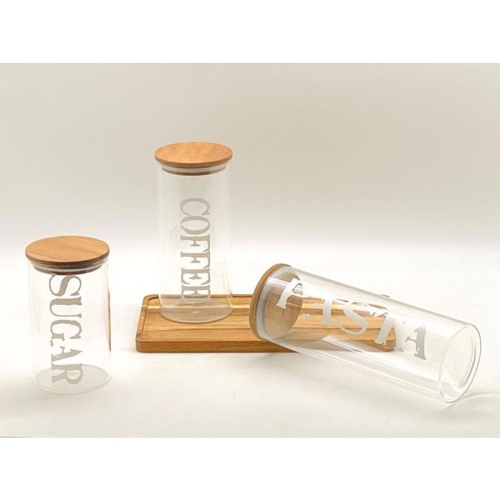 DKD Home Decor Bote Basicos Set de 3 - Borosilicato y Acacia, Capacidad 1.8L, Transparente y Natural, 10.5x27.7x10.5 cm 1 DKD Home Decor Bote Basicos Set de 3 - Borosilicato y Acacia, Capacidad 1.8L, Transparente y Natural, 10.5x27.7x10.5 cm 1