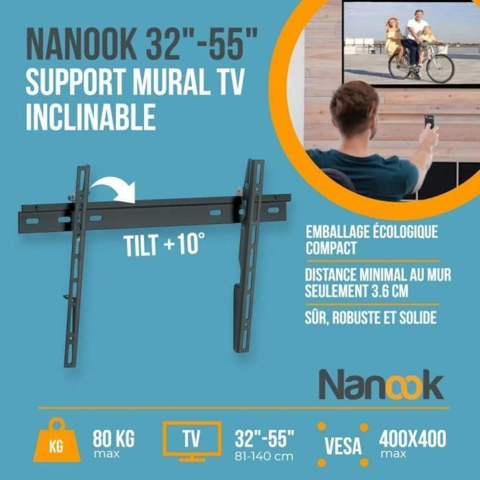 NANOOK Soporte de pared inclinable para televisores de 32 a 55 pulgadas - Solución de montaje para televisores LCD y (O)LED - Negro 5