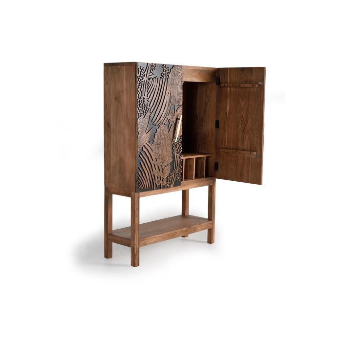 Giner y Colomer Mueble Botellero de Madera Maciza de Acacia con Detalles Tallados a Mano, Color Marrón Natural y Negro, 160 x 100 x 40 cm 2