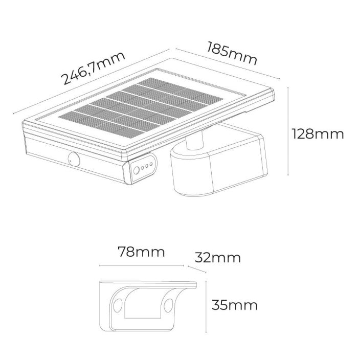 Aplique solar led 6w 720lm 6.500k con sensor crepuscular y movimiento. punto de luz extraíble. color negro edm 6