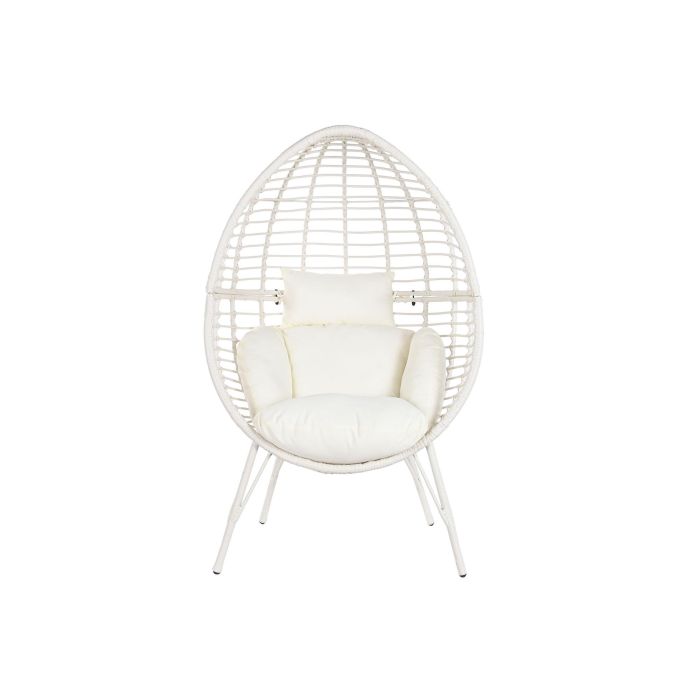 DKD Home Decor Sillón Terraza Jardín Blanco Ratán Sintético Acero con Cojines, Desmontable, 90x65x151 cm, Altura Asiento 47cm 3
