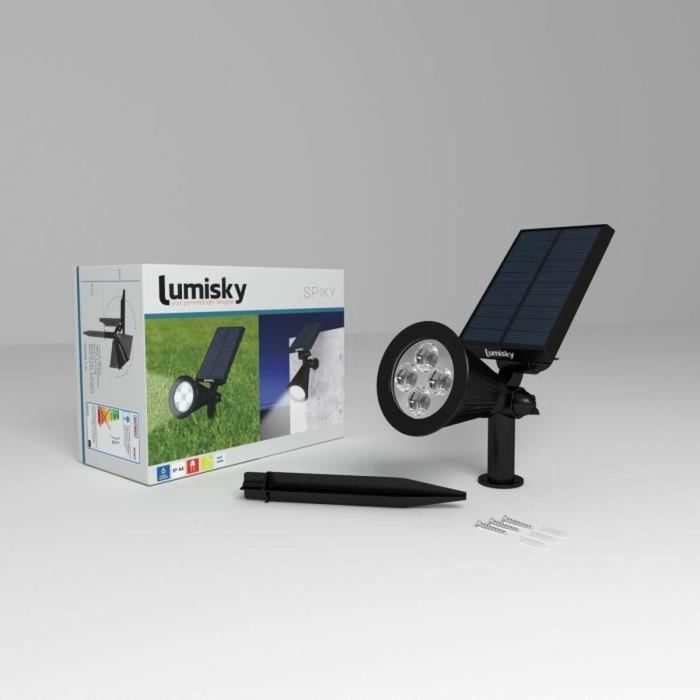 LUMISKY Paquete 2 Focos Solares Exteriores Impermeables 4 LED Blanco 200 Lm Cabezal Giratorio 90° 1