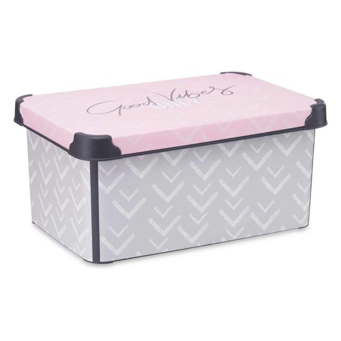 Caja de Almacenaje con Tapa Vibes Gris Rosa Plástico 10 L (22,7 x 16,5 x 34,5 cm) (12 Unidades) 2