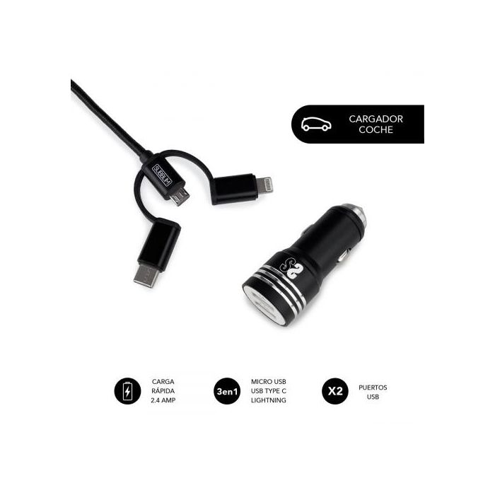 Cargador de Coche USB Universal + Cable USB-C Subblim SUB-CHG-4CC002 Negro 12 W