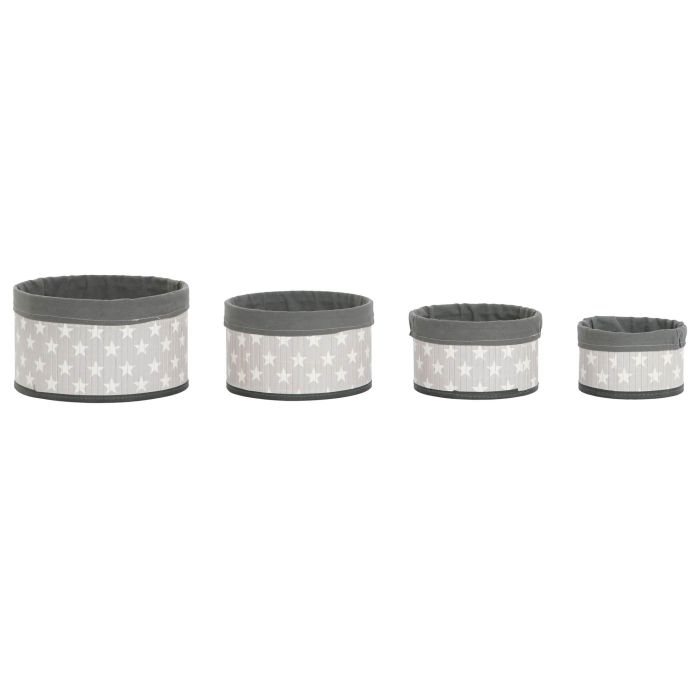 DKD Home Decor Cesta Tradicional Gris Blanco 30x17x30 cm Bambu Poliester Algodon MDF Estrellas Set 4 Piezas 3 DKD Home Decor Cesta Tradicional Gris Blanco 30x17x30 cm Bambu Poliester Algodon MDF Estrellas Set 4 Piezas 3