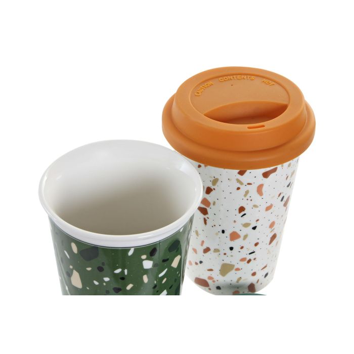 Mug Moderno DKD Home Decor Beige Verde Oscuro 10 x 14 x 10 cm (4 Unidades) 2