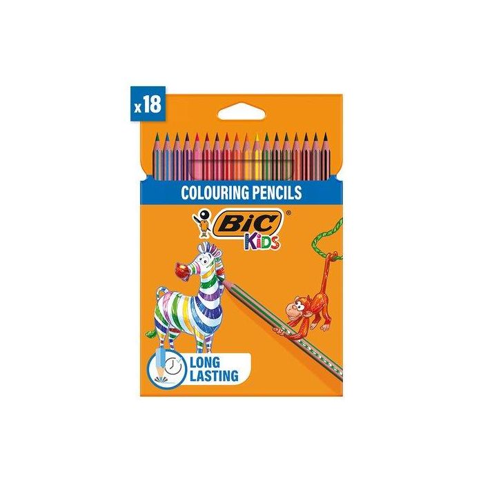Bic Lápices de colores Evolution Stripes sin madera, punta ultrarresistente, caja de 18 colores surtidos