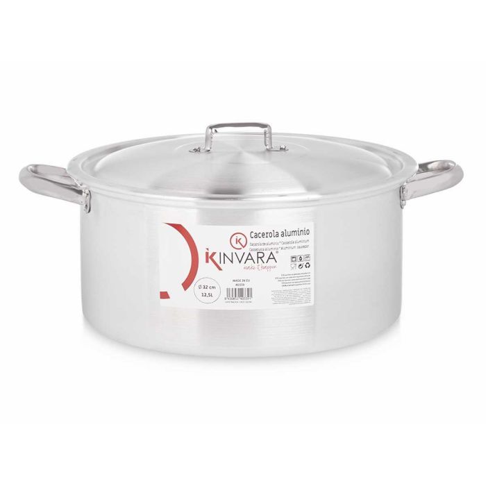 Cacerola de Aluminio Kinvara 32 cm 12,5 L - 44x35x19 cm, Plata, Apto Gas/Horno/Lavavajillas (3 Unidades) 1 Cacerola de Aluminio Kinvara 32 cm 12,5 L - 44x35x19 cm, Plata, Apto Gas/Horno/Lavavajillas (3 Unidades) 1