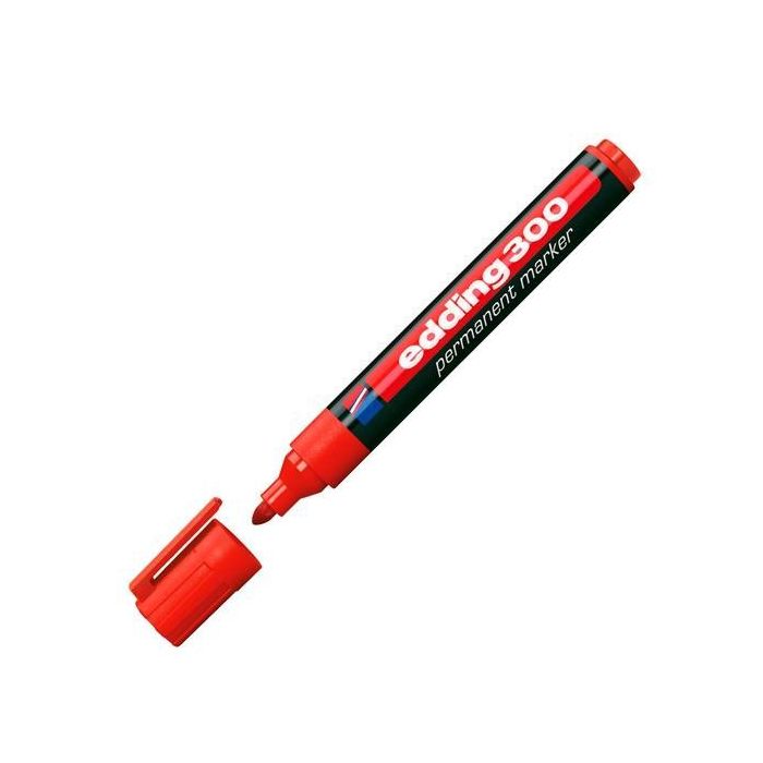 Edding Marcador Permanente 300 Rojo - Punta Redonda 1.5-3mm para Papel, Cartón, Metal, Plástico, Vidrio (10 Unidades) (10 Unidades)