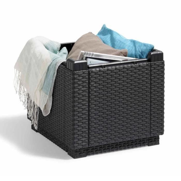 ALLIBERT JARDIN Mesa cubo de mimbre tejida con 60 l de almacenamiento - 42x42x39 cm - Grafito 2 ALLIBERT JARDIN Mesa cubo de mimbre tejida con 60 l de almacenamiento - 42x42x39 cm - Grafito 2