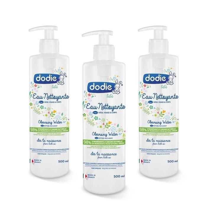 Dodie Agua Limpiadora 3 en 1 Bebé Hipoalergénica y Orgánica. Para Rostro, Cuerpo, Asiento. Lote 3 x 500ml Dodie Agua Limpiadora 3 en 1 Bebé Hipoalergénica y Orgánica. Para Rostro, Cuerpo, Asiento. Lote 3 x 500ml