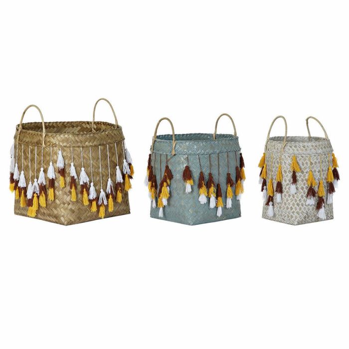 Juego de Cestas DKD Home Decor Multicolor Bambú Flecos Boho 3 Piezas Juego de Cestas DKD Home Decor Multicolor Bambú Flecos Boho 3 Piezas