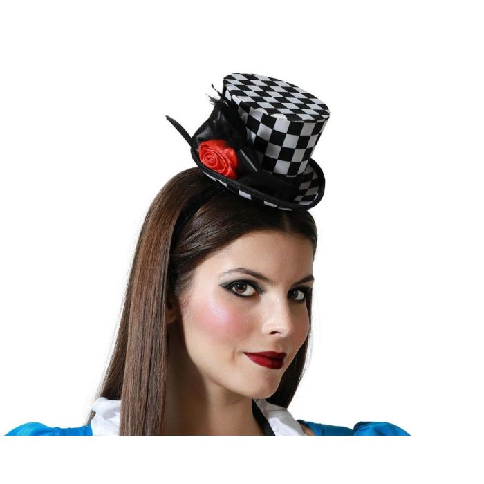 Diadema Sombrero Ajedrezado Carnaval Mujer Adulto Flor Roja Alicia País Maravillas Fiesta Temática Cosplay