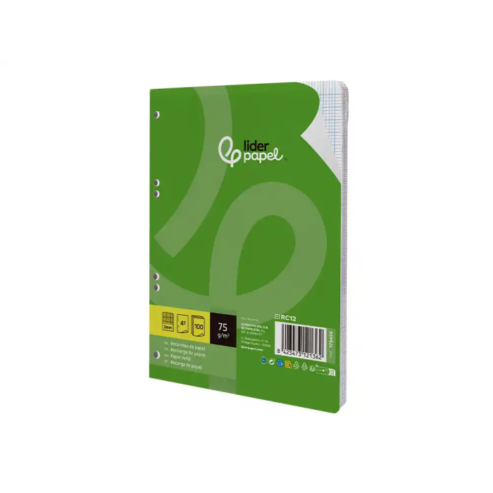 Liderpapel Recambio A5 100 Hojas 75gr Milimetrado Sin Margen 6 Taladros 2