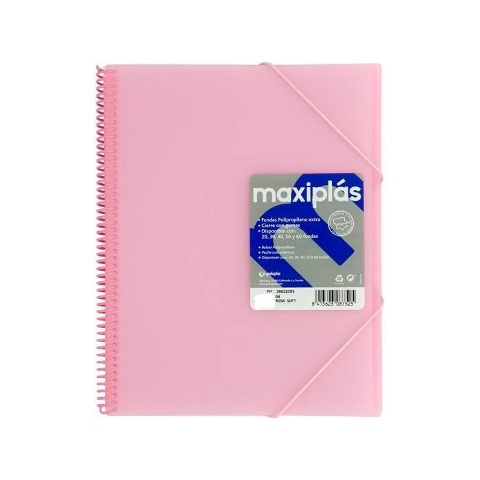 Grafoplás Carpeta Con Fundas Maxiplás Espiral A4 40 Fundas C-Sobre Pp Rígido Translúcido Rosa Soft