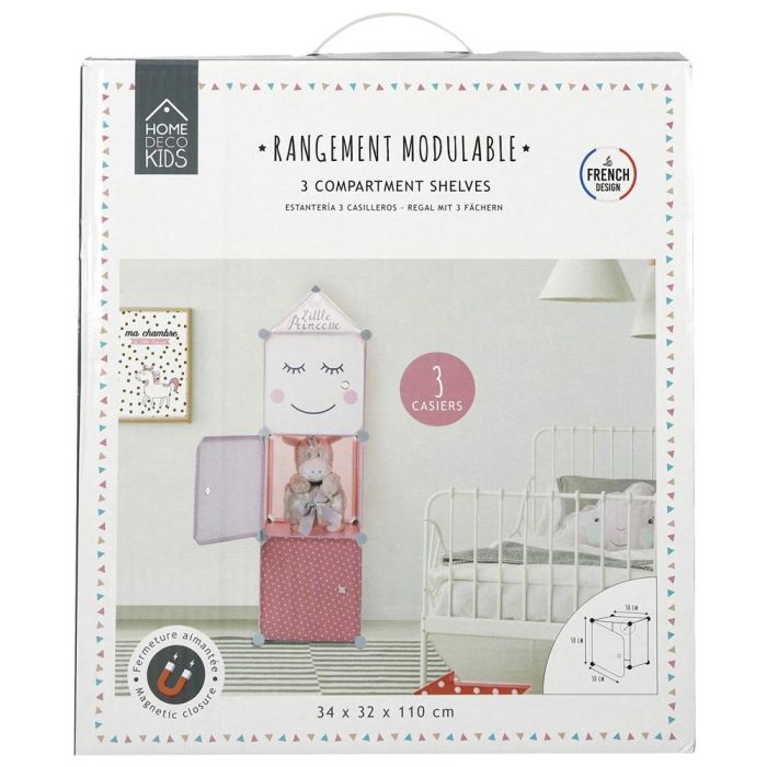 Home Deco Kids Estantería Modular 3 Cubos Rosa para Niños con Puerta y Triángulo Decorativo 1
