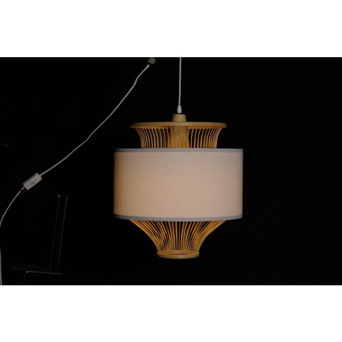 DKD Home Decor Lámpara de Techo Balines de Bambú y Poliéster Blanco Natural 40x40x52cm con Casquillo E27 50W 1 DKD Home Decor Lámpara de Techo Balines de Bambú y Poliéster Blanco Natural 40x40x52cm con Casquillo E27 50W 1