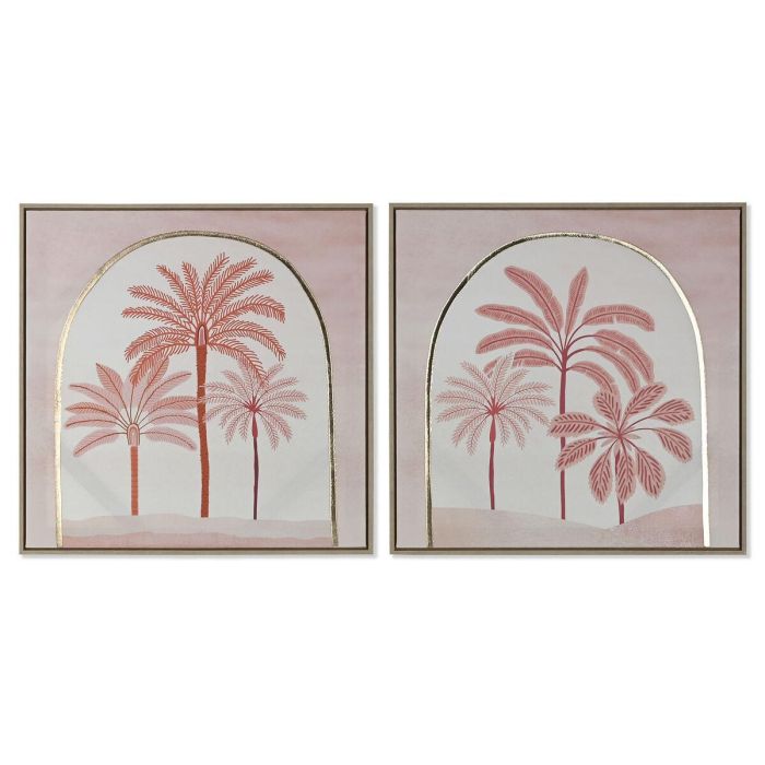 Cuadro Colonial DKD Home Decor Coral Beige 2.5 x 60 x 60 cm (2 Unidades)