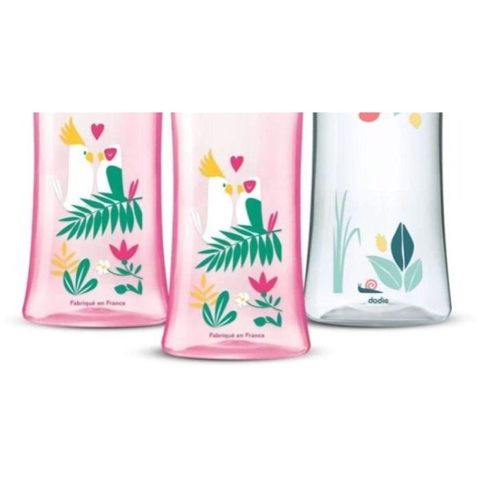 Set de 3 biberones anticólicos - DODIE - Anticólicos - Tetinas redondas - 330 ml - +6 meses - 3 velocidades - Caudal 3 - Rosa y verde 1