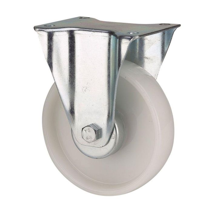 Ruedas Alex Rueda Fija Poliamix Placa Eje Liso Blanca Carga Máx. 150 kg Ø 10 cm Ruedas Alex Rueda Fija Poliamix Placa Eje Liso Blanca Carga Máx. 150 kg Ø 10 cm