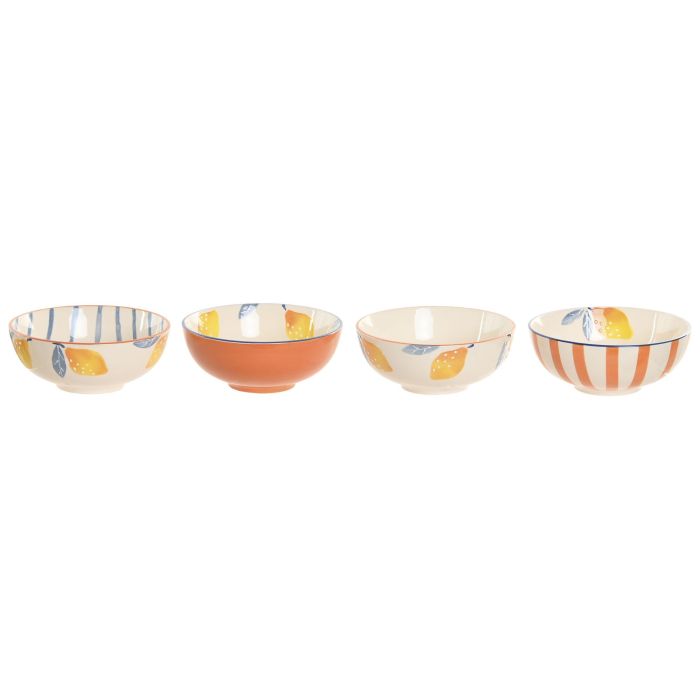DKD Home Decor Limones 25 Bol Mediterraneo Azul Amarillo 16.7 x 6.5 x 16.7 cm (4 Unidades)