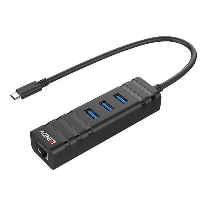 Lindy USB 3.2 Type C Hub y Convertidor Gigabit Ethernet con 3 Puertos USB 3.0/3.1/3.2 Tipo A para Ultrabooks, Compatible Thunderbolt 3