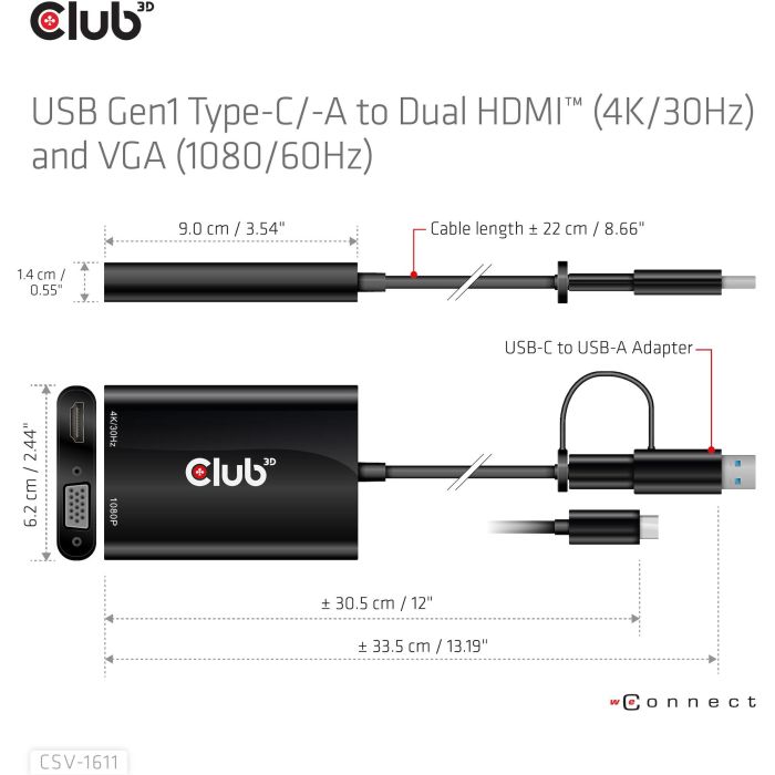 Club3D Adapter USB Typ C/A > HDMI / VGA St/Bu 3 Club3D Adapter USB Typ C/A > HDMI / VGA St/Bu 3