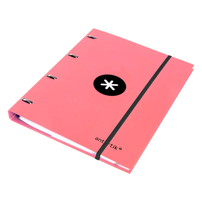 Antartik Carpeta con recambio A4, cuadro 5mm, forrada, 4 anillas 25mm redondas, color coral, 100 hojas 100g 3