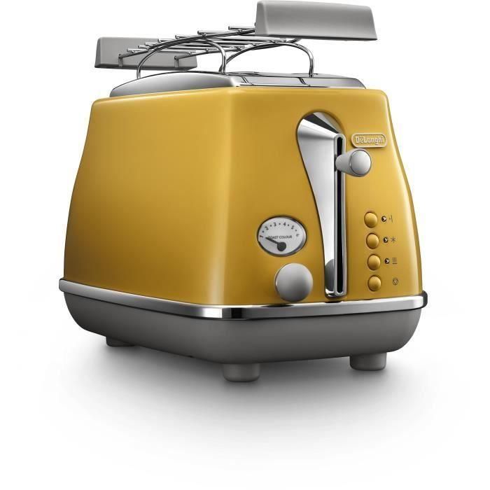 DELONGHI ICONA CAPITALS Tostadora 2 rebanadas - 900W - Tostadora 3 funciones - Calentador de repostería incluido - Amarillo 1