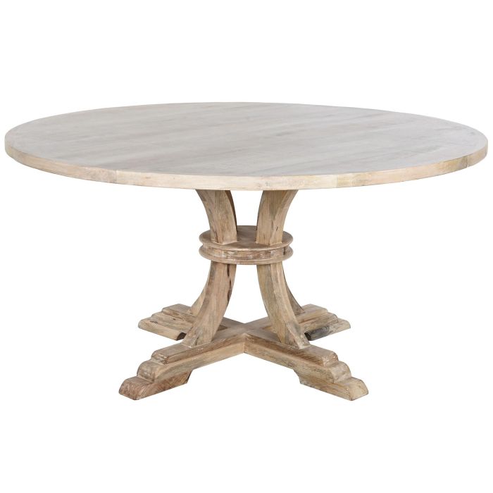 DKD Home Decor Mesa Redonda Comedor Madera Maciza Mango Blanco Natural Decape 150 x 150 x 76 cm 6