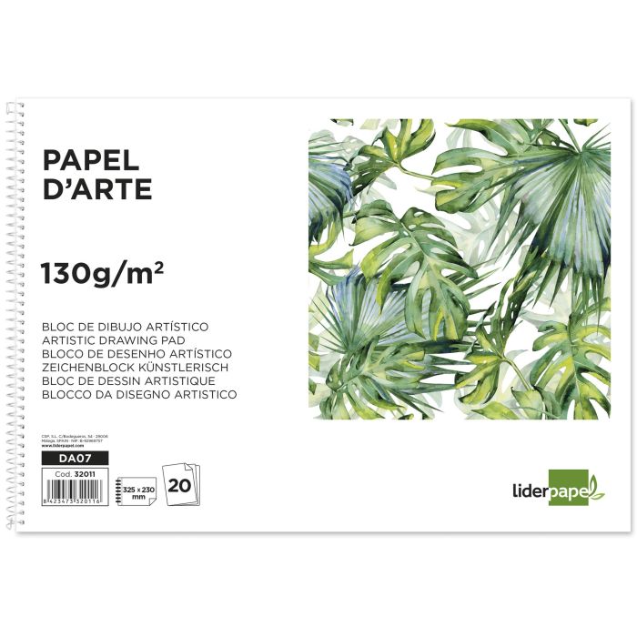 Bloc Dibujo Liderpapel Artistico Frutal Espiral 230x325 mm 20 Hojas 130 gr-M2 Sin Recuadro Perforado 1