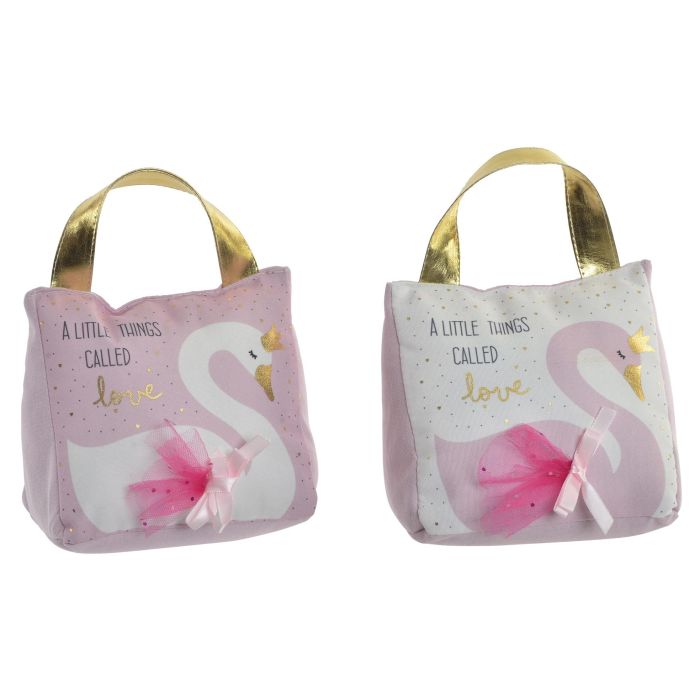DKD Home Decor Sujetapuertas Bebé Cisne Poliéster Rosa Palo Blanco Hecho a Mano (Pack de 6)