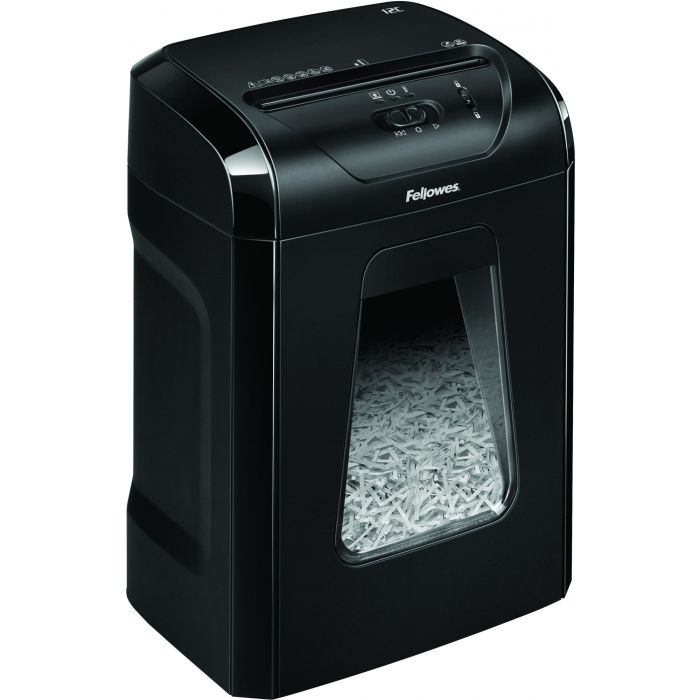 Fellowes 12C Destructora de Papel Corte Partículas 4x40mm P-4 para 12 Hojas, Papelera 19L, Grapas y Tarjetas, Hogar/Oficina Negra 2