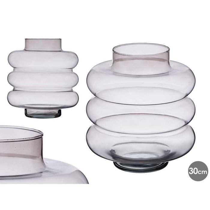 Jarrón de Cristal Triple Esfera Achatada 30 cm Gris - Giftdecor Jarrón de Cristal Triple Esfera Achatada 30 cm Gris - Giftdecor