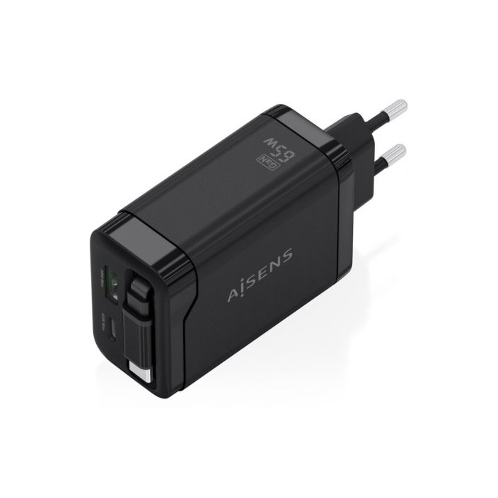 Cargador de Pared GaN Aisens ASCH-65W3P071-BK/ 1xUSB Tipo-C/ 1xUSB/ 65W/ Negro 1 Cargador de Pared GaN Aisens ASCH-65W3P071-BK/ 1xUSB Tipo-C/ 1xUSB/ 65W/ Negro 1