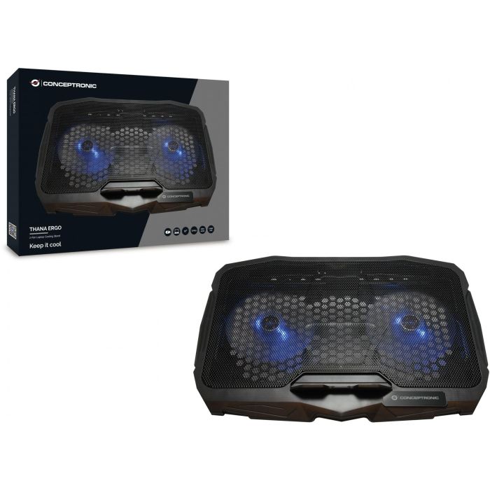 Conceptronic Soporte Base Refrigeración Thana07B para Portátiles hasta 17" con 2 Ventiladores, Negro e Iluminación Azul 3 Conceptronic Soporte Base Refrigeración Thana07B para Portátiles hasta 17" con 2 Ventiladores, Negro e Iluminación Azul 3