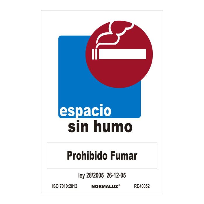Normaluz Cartel "Espacio sin humo-prohibido fumar" PVC 0,7mm 30x40cm - Rótulos de prohibiciones 0 Normaluz Cartel "Espacio sin humo-prohibido fumar" PVC 0,7mm 30x40cm - Rótulos de prohibiciones 0