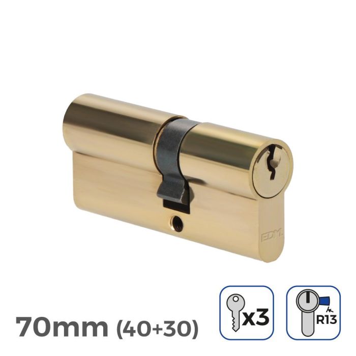 Edm Cilindro bombín de latón 70mm (40+30mm) leva corta r13 con 3 llaves de serreta