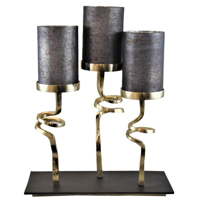 DKD Home Decor Portavela de Cristal y Aluminio Gris Dorado para 3 velas 47 x 37 x 16 cm Colección Leith