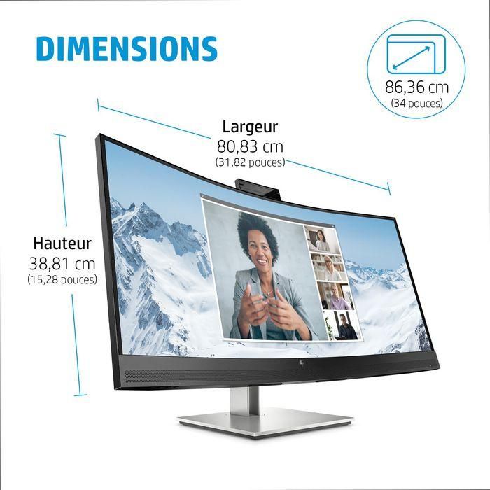 HP E34m G4 Monitor WQHD Curvo USB-C para Conferencias, Certificado Zoom, Webcam 5MP, Altavoces, Mics, Carga 65W 8