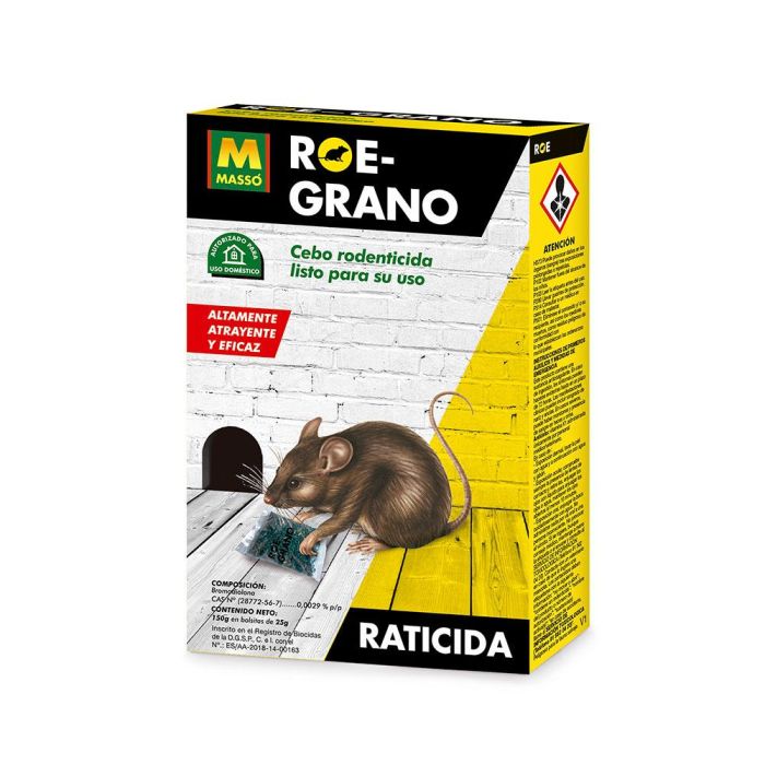 Massó Roe-grano 150g - Cebo raticida en grano para interior/exterior contra ratas y ratones - 231532 0 Massó Roe-grano 150g - Cebo raticida en grano para interior/exterior contra ratas y ratones - 231532 0