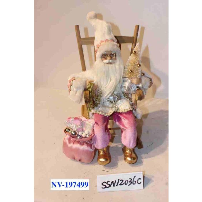 DKD Home Decor Figura de Navidad Fantasía con Silla, de Poliester y Madera, Colores Rosa, Gris y Marrón, 25x35x23 cm