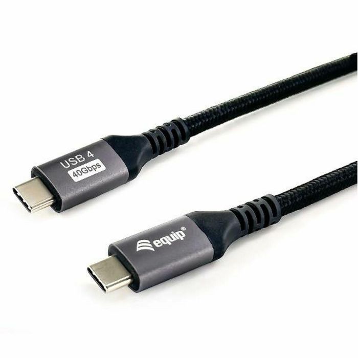Equip Cable USB-C USB4 Gen3 Macho Macho 40Gbps 8K/60Hz 240W Con Chip E-Mark Color Negro 1.2m Malla algodon trenzado Carcasa Conector Aluminio