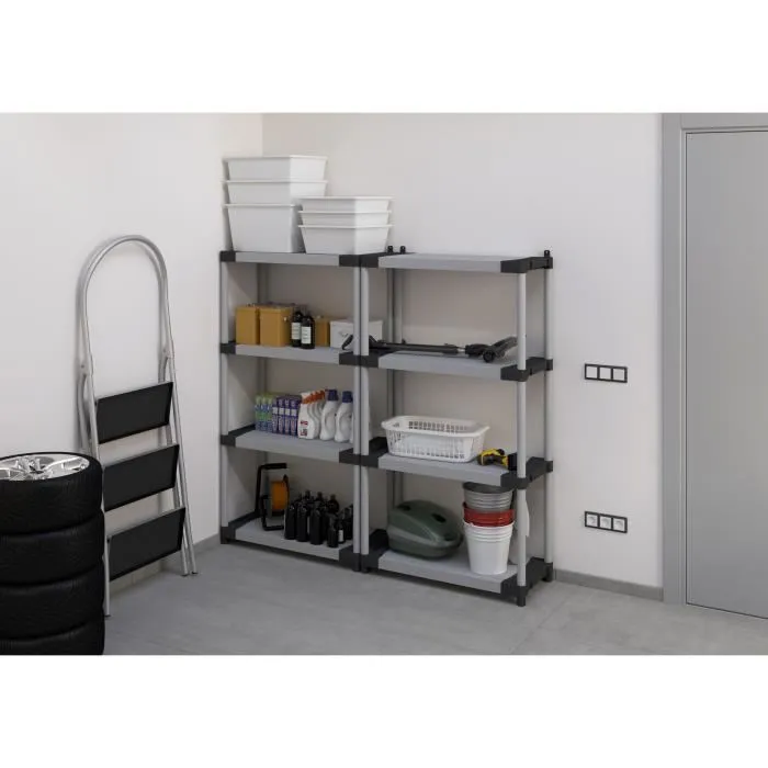 Tood Estante de plástico TOO8019053053170 - 4 estantes - Carga 80 kg por estante - 80x40x168 cm - Negro/gris 2